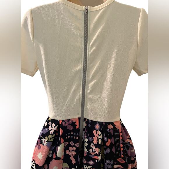 LULAROE Amelia Ivory Cream Colorblock Floral Print Knee-Length Dress SZ S NWT - Picture 10 of 13
